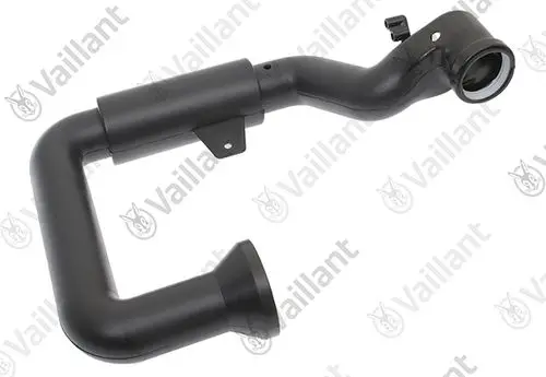 Vaillant Rohr zur Frischluftzufuhr, schwarz, mit gebogenem Verlauf und Befestigungselement, geeignet für verschiedene Heizungsanwendungen.